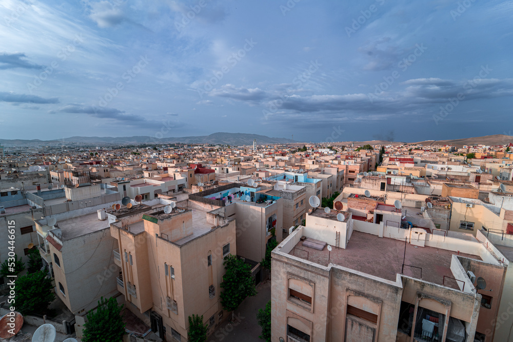 Aerial view over a residential neighborhood in Morocco Aerial view over a residential neighborhood in Morocco