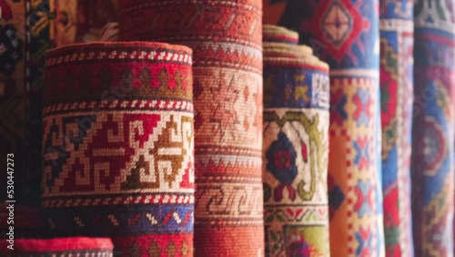 Close-up view of Traditional Turkish carpet. 4K Footage in Turkey