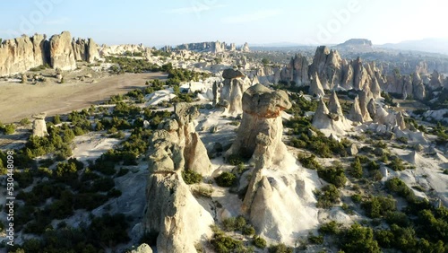 Aerial view of fairy chimneys in Afyonkarahisar. 4K Footage in Turkey