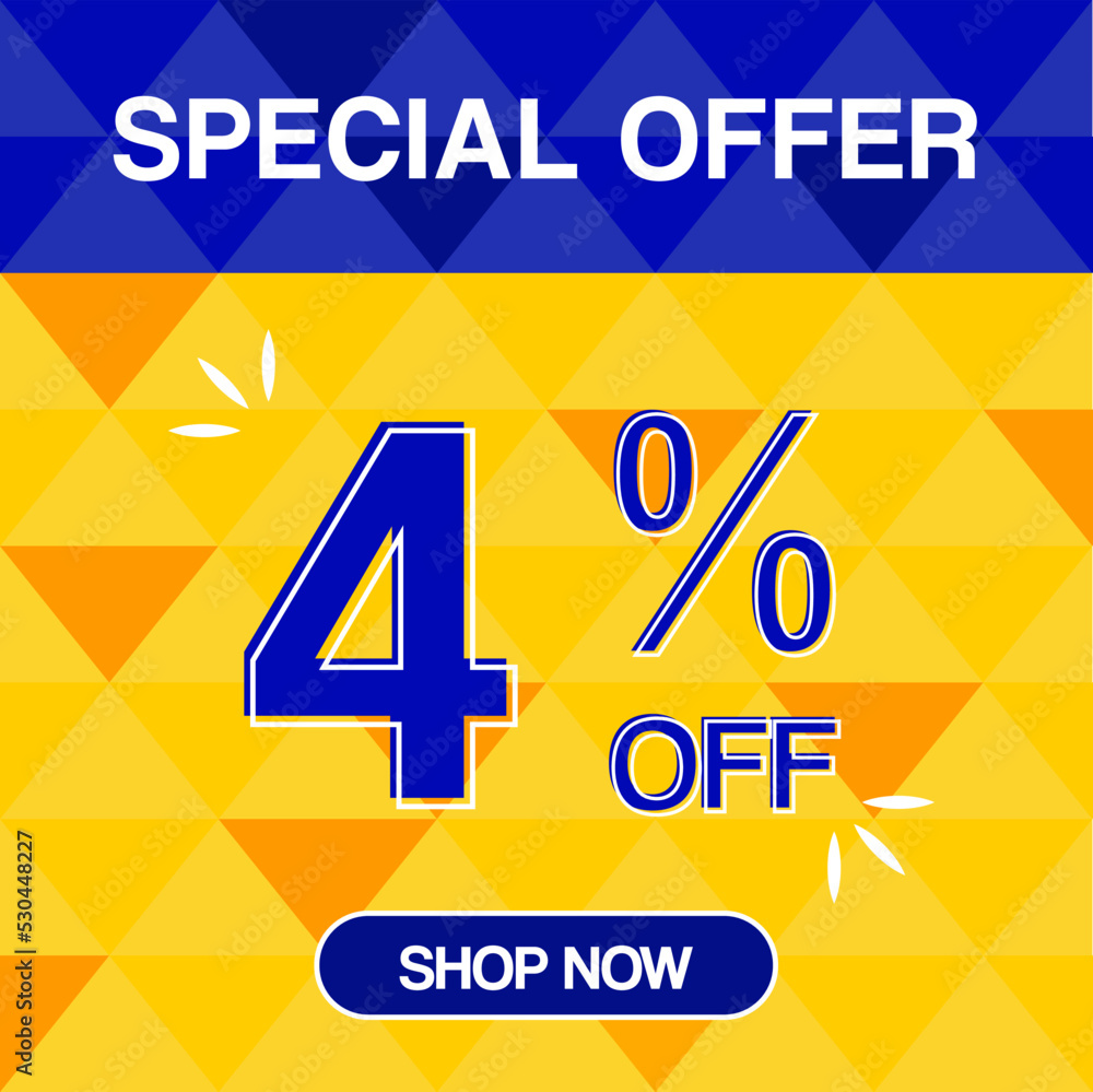 Naklejka premium 4% percent discoint special offer tag oranje and blue background shop now 