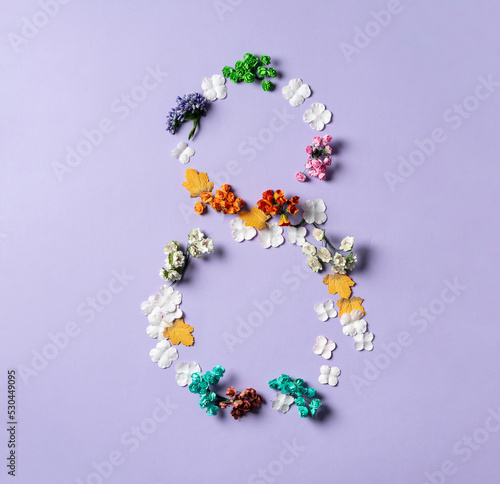 number eight made of flowers as a symbol of the 8th of march, the international women's day