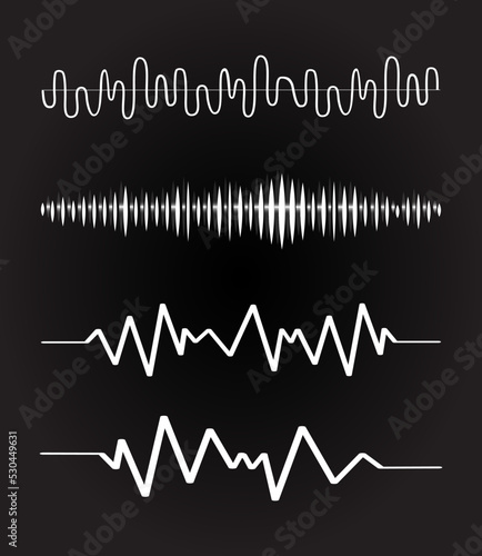 Sound audio wave vector. Icon set isolated on black background. Abstract sound waves for voice design, music background, radio logo and icon. Creative music audio concept. Soundwave vector