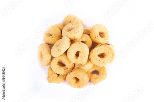 Tarallini or Taralli an Italian Snack Ring or Cracker Isolated on White in a Flat Lay or Top Down View