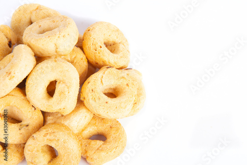 Tarallini or Taralli an Italian Snack Ring or Cracker Isolated on White in a Flat Lay or Top Down View with Copy Space © Cloud Cap
