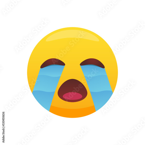 Emoticon of a loudly crying face with streams of heavy tears.