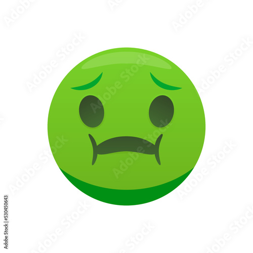 Nauseous face emoticon with green face holding back vomit emoticon.