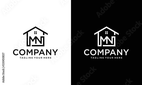 mn logo concept real estate architecture building logo design house logo home construction company logo realty rent logo symbol icon template vector, on a black and white background.