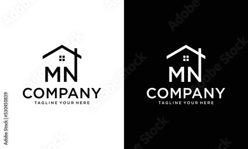mn logo concept real estate architecture building logo design house logo home construction company logo realty rent logo symbol icon template vector, on a black and white background.