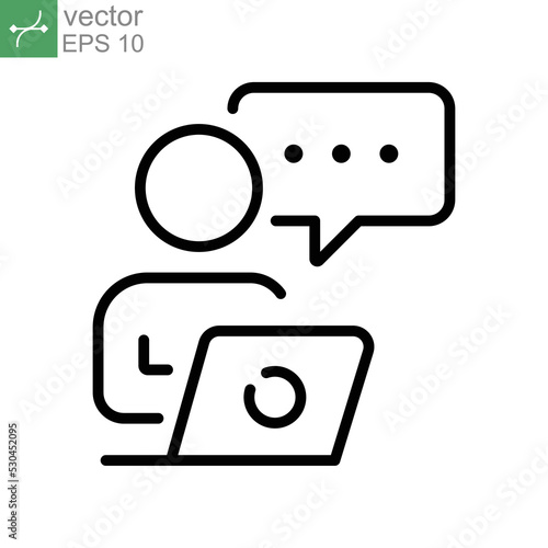 Distant freelance, person icon. Man working on laptop flat Line. Freelancer using computer, Freelance business, remote job, Distant work, Telework Vector illustration Design on white background EPS 10