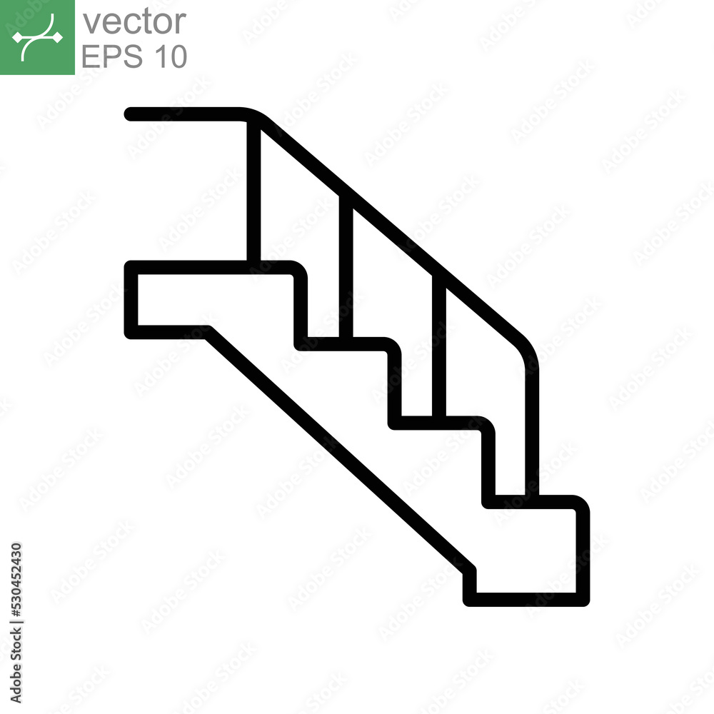Up the ladder line style stairs icon. Trendy modern flat linear. Stairway, escalator, walkway. Stair caution. Single Vector illustration. Design on white background. EPS 10 Up the ladder line style stairs icon. Trendy modern flat linear. Stairway, escalator, walkway. Stair caution. Single Vector illustration. Design on white background. EPS 10