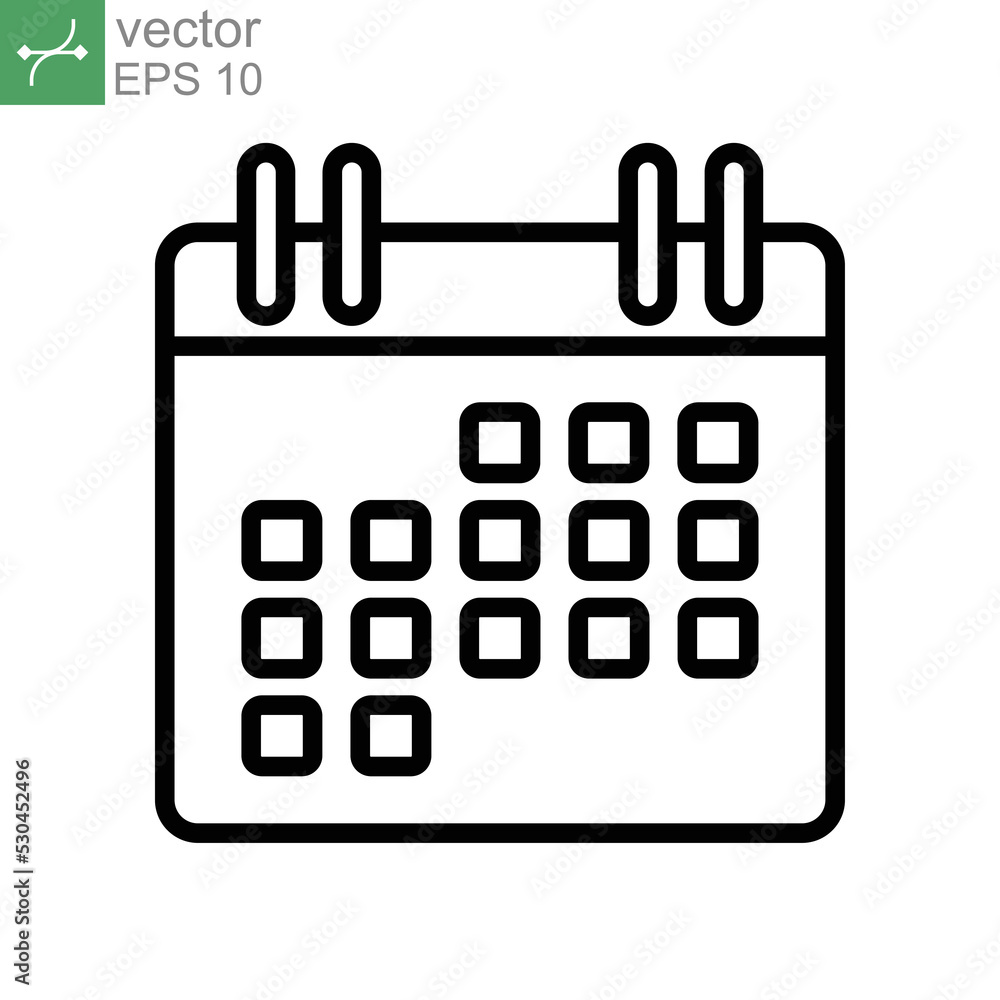 calendar appointment on the wall Line icon style. Date sign, Event pictogram. Agenda, reminder. Monthly Schedule time planner business concept. Vector illustration. Design on white background. EPS 10 calendar appointment on the wall Line icon style. Date sign, Event pictogram. Agenda, reminder. Monthly Schedule time planner business concept. Vector illustration. Design on white background. EPS 10