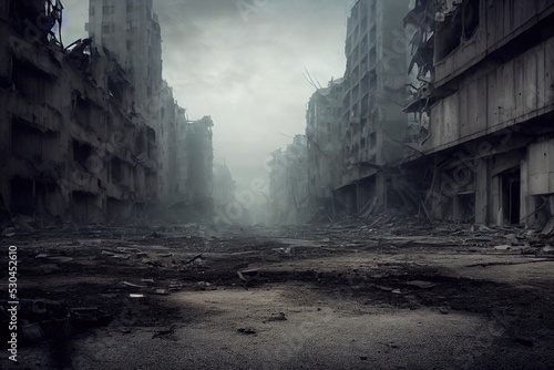 Photographie A post-apocalyptic ruined city
