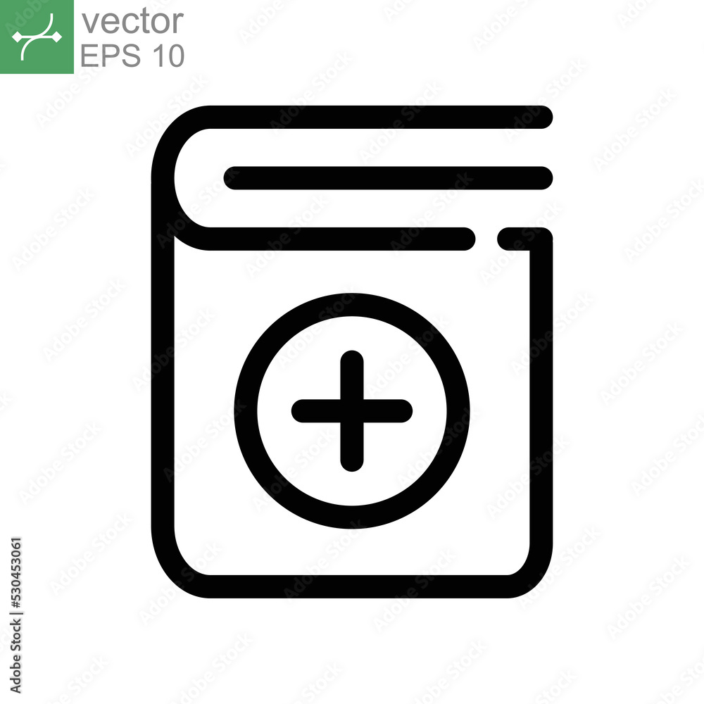 Add book icon. Creating new folder. cover dictionary with plus symbol for add literature data file. bookshelf sign for website and app logo. Vector illustration. Design on white background. EPS 10 Add book icon. Creating new folder. cover dictionary with plus symbol for add literature data file. bookshelf sign for website and app logo. Vector illustration. Design on white background. EPS 10