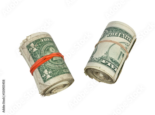 Rolls of dirty money isolated.