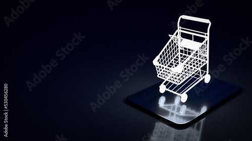 The shopping cart glow light on tablet for e commerces business 3d rendering