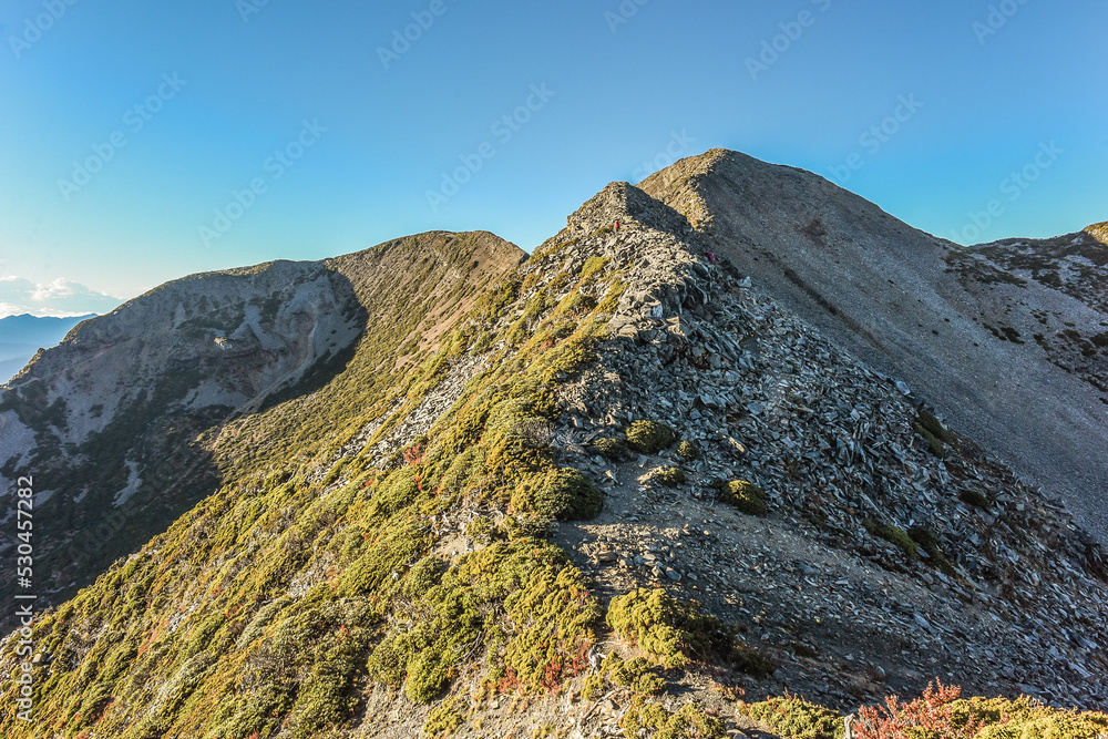Panoramic View Of The Holy Ridge Aand Glacial Cirque At Sunrise On The Trail To North Peak Of Xue Mountain (Snow mountain) , Shei-Pa National Park, Taiwan Panoramic View Of The Holy Ridge Aand Glacial Cirque At Sunrise On The Trail To North Peak Of Xue Mountain (Snow mountain) , Shei-Pa National Park, Taiwan