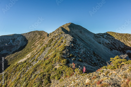 Panoramic View Of The Holy Ridge Aand Glacial Cirque At Sunrise On The Trail To North Peak Of Xue Mountain (Snow mountain) , Shei-Pa National Park, Taiwan photo