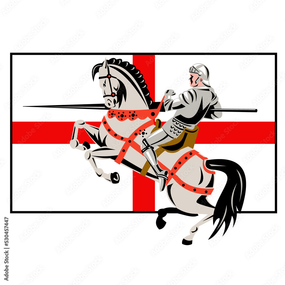 Obraz premium English Knight Lance Horse England Flag Side Retro