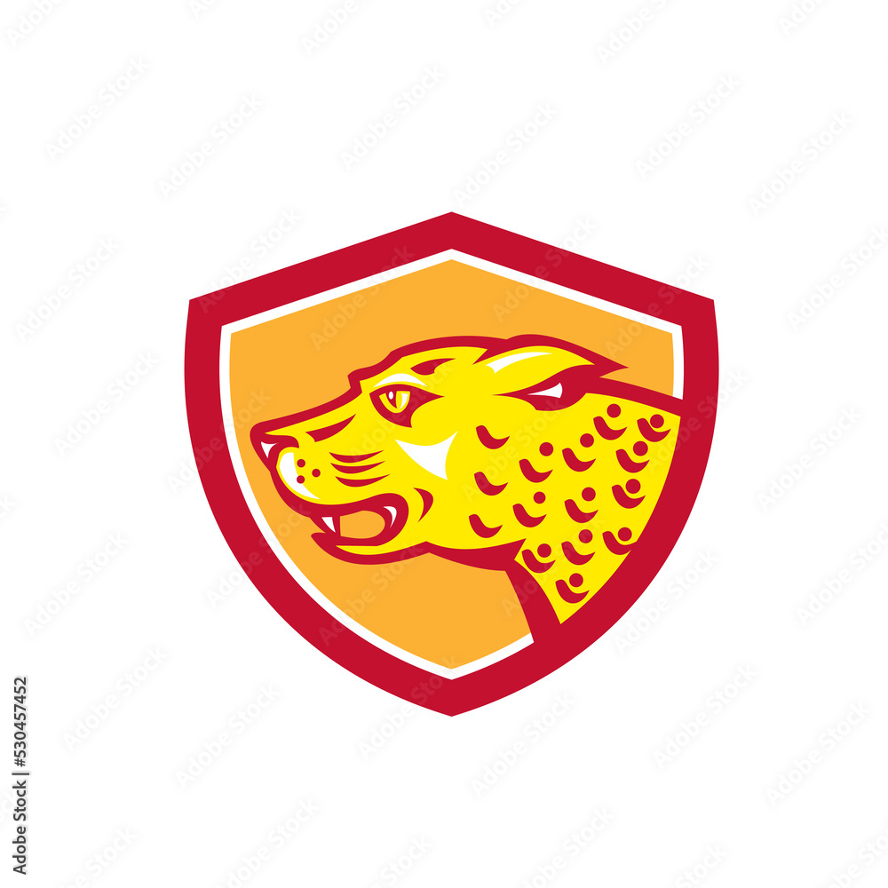 Jaguar Head Side Growling Shield Retro Jaguar Head Side Growling Shield Retro