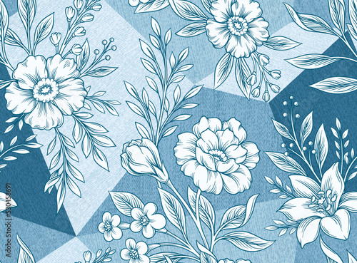 Seamless denim pattern with flowers