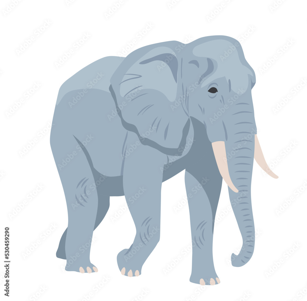 Gray african elephant concept. Large animal inhabitant of savannah or jungle. Heavy mammal with trunk. Design element for kids encyclopedia. Cartoon flat vector illustration on white background