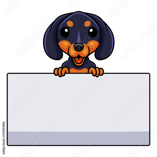 Cute dashund dog cartoon holding blank sign