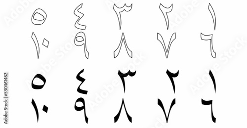 outline Arabic numerals isolated on white background