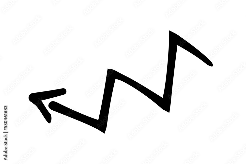 Abstract hand drawn arrow. Icon or sticker with black pointer in zigzag shape with corners. Design element for applications and websites. Cartoon simple linear vector illustration in doodle style Abstract hand drawn arrow. Icon or sticker with black pointer in zigzag shape with corners. Design element for applications and websites. Cartoon simple linear vector illustration in doodle style