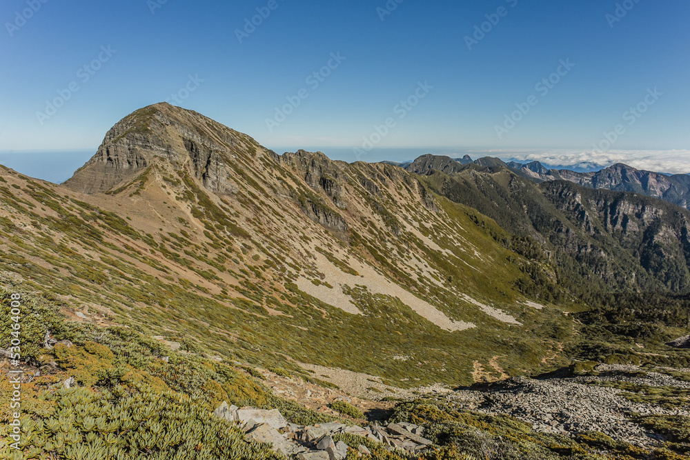Panoramic View Of The Holy Ridge And Glacial Cirque At Sunrise On The Trail To Main Peak Of Xue Mountain (Snow mountain) , Shei-Pa National Park, Taiwan Panoramic View Of The Holy Ridge And Glacial Cirque At Sunrise On The Trail To Main Peak Of Xue Mountain (Snow mountain) , Shei-Pa National Park, Taiwan