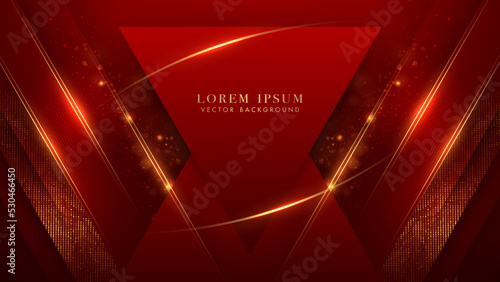 Red triangle with golden line, sparkle glowing effect, shine dots, and bokeh elements on red background