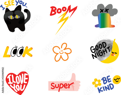 flat design graphic stickers pack