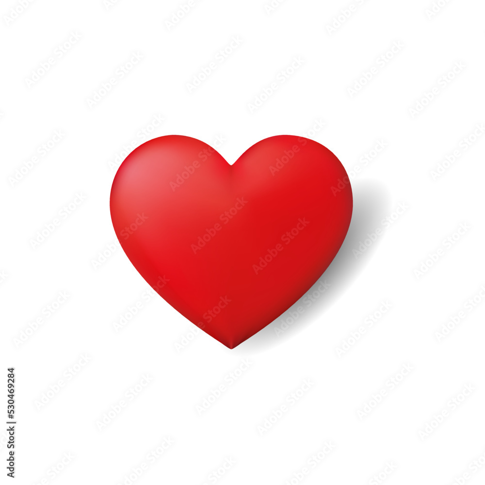 Red heart icon with shadow on white background vector illustration