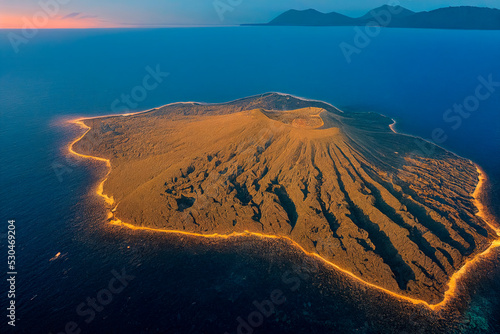 An aerial view of a volcanic island photo