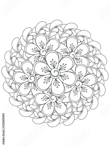 Forest flowers and leaves. Vector coloring book for adults and children. Hand-drawn illustration. Floral ornament is good for web, print, and stencil Flowers Coloring Page 
