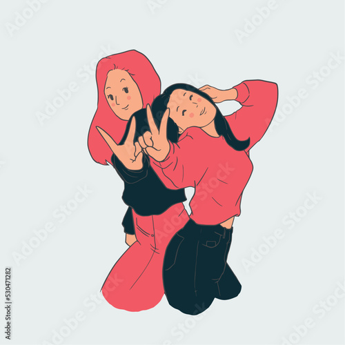 melhores amigas fazendo sinal de paz - Meninas fofas juntas 