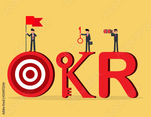 OKR, objective and key result framework. goal setting or define measurable target for business concept