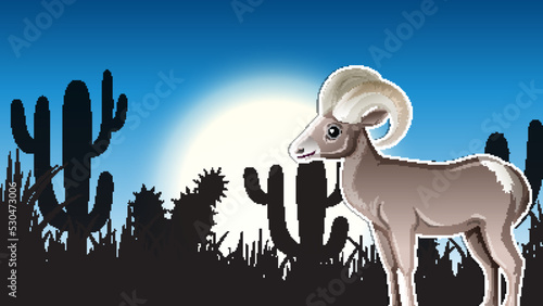 Big horn sheep in silhouette desert