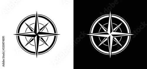 Black ad white compass icon vector. wind direction at sea with compass illustration silhouette logo vector
