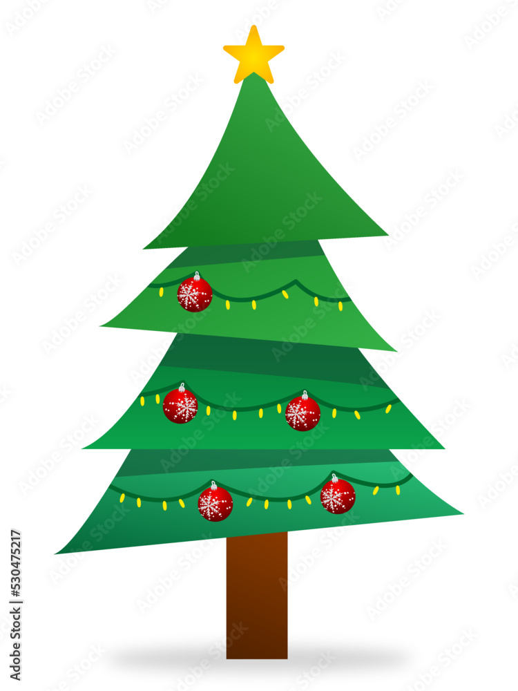 Christmas tree with yellow lights, spheres and a yellow star at the top of the tree Christmas tree with yellow lights, spheres and a yellow star at the top of the tree