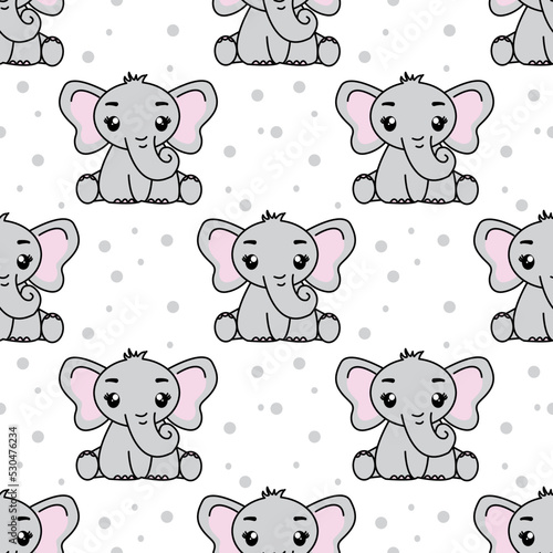 Fototapeta Naklejka Na Ścianę i Meble -  Seamless pattern with cute elephant, Creative childish texture. Great for fabric, textile Vector Illustration.