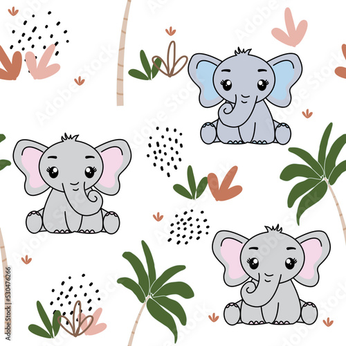 Seamless pattern with cute elephant, Creative childish texture. Great for fabric, textile Vector Illustration.