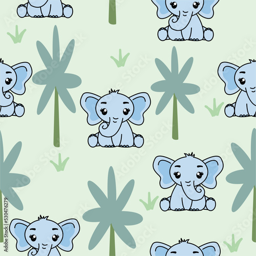Seamless pattern with cute elephant, Creative childish texture. Great for fabric, textile Vector Illustration.