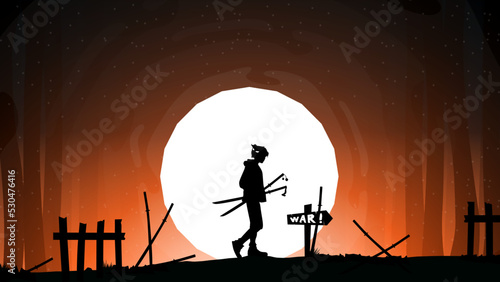 samurai boy anime wallpaper. samurai boy with oni mask on head. war of the samurai wallpaper. illustration of a samurai boy going to war. silhouette of a person in the night.