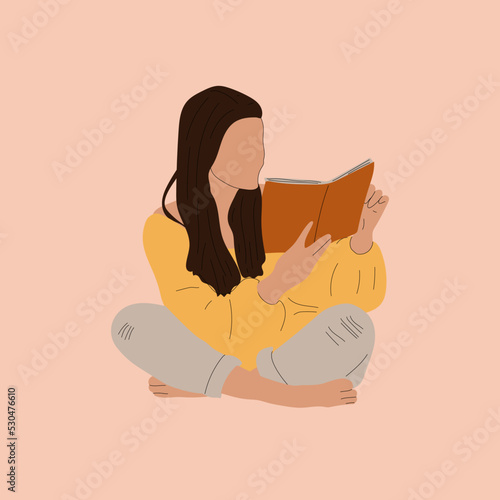 Woman reading a book and the book giving her a comforting hug, vector illustration
