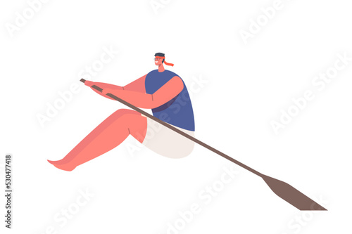 Male Character Sitting and Rowing with Paddle. Sportsman wear Uniform Isolated on White Background. Man at Competition