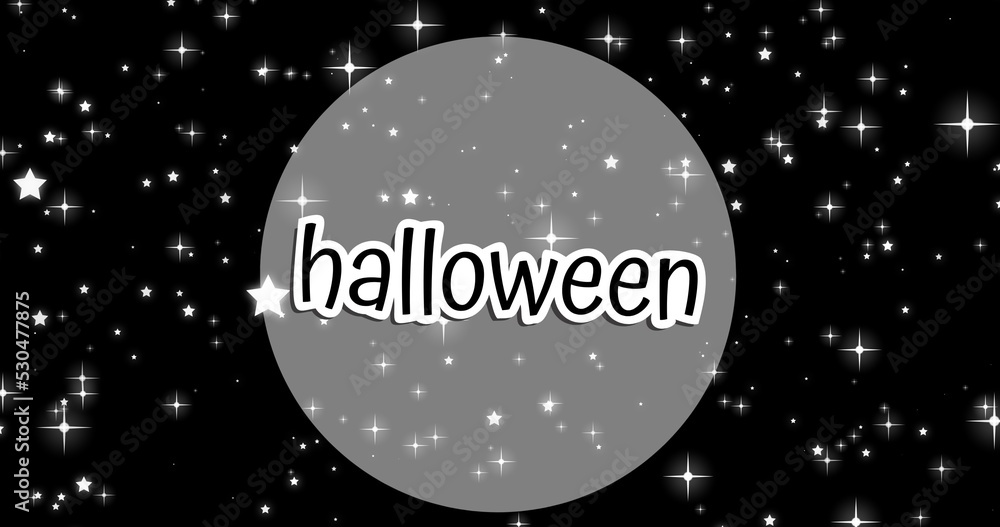 Naklejka premium Composition of halloween text over stars on black background