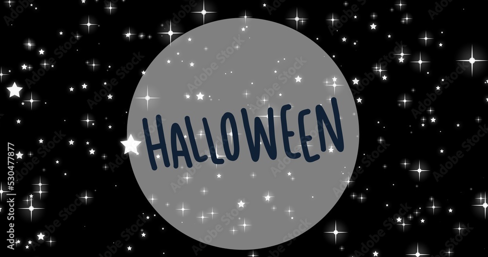 Composition of halloween text over stars on black background