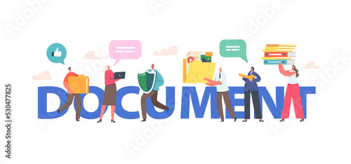 Documents, Office Work Concept. Male Female Characters with Folders, Archive Docs, Notary Service, Office People