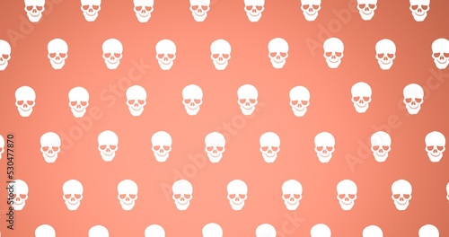 Composition of skull icons repeated on orange background
