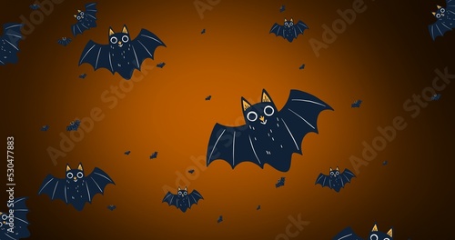 Composition of bat icons repeated on orange background